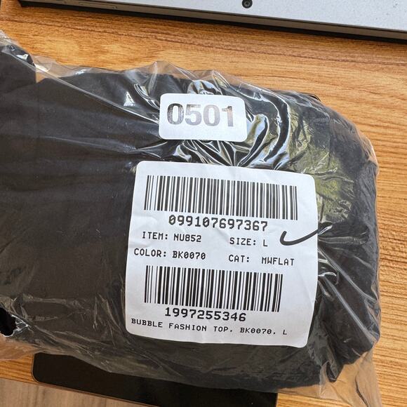 Madewell Sleeveless Crew Neck Bubble Top SZ L Jet Black Pullover Stretch Cotton - Picture 7 of 7